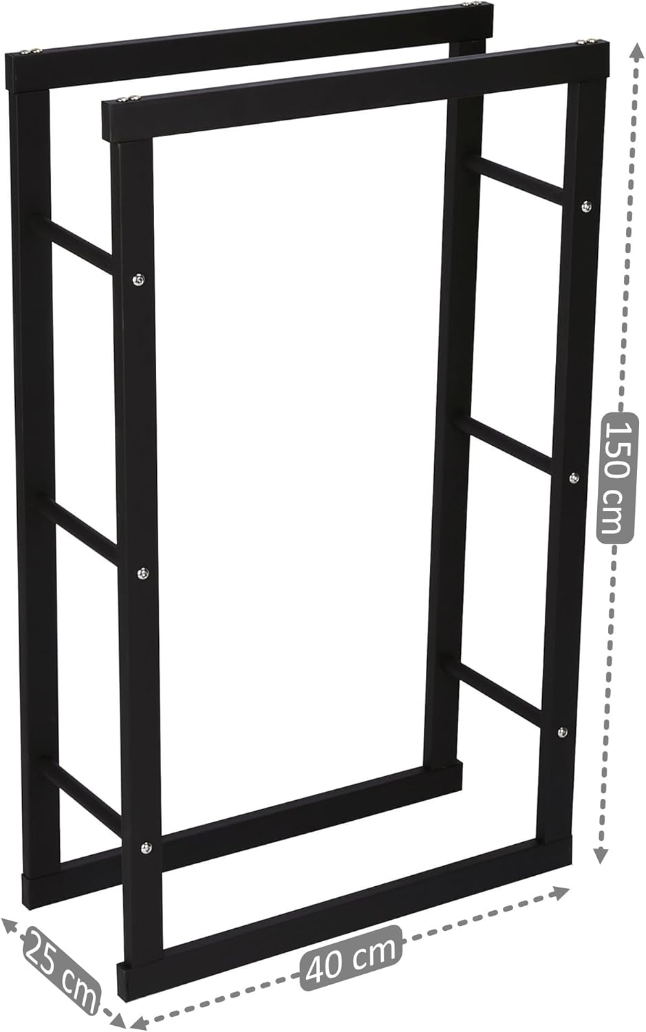Zelsius Kaminholzregal | 40 x 25 x 150 cm - schwarz | Brennholzlager Metall, Kaminholzständer, Regal