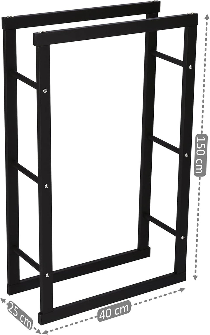 Zelsius Kaminholzregal | 40 x 25 x 150 cm - schwarz | Brennholzlager Metall, Kaminholzständer, Regal