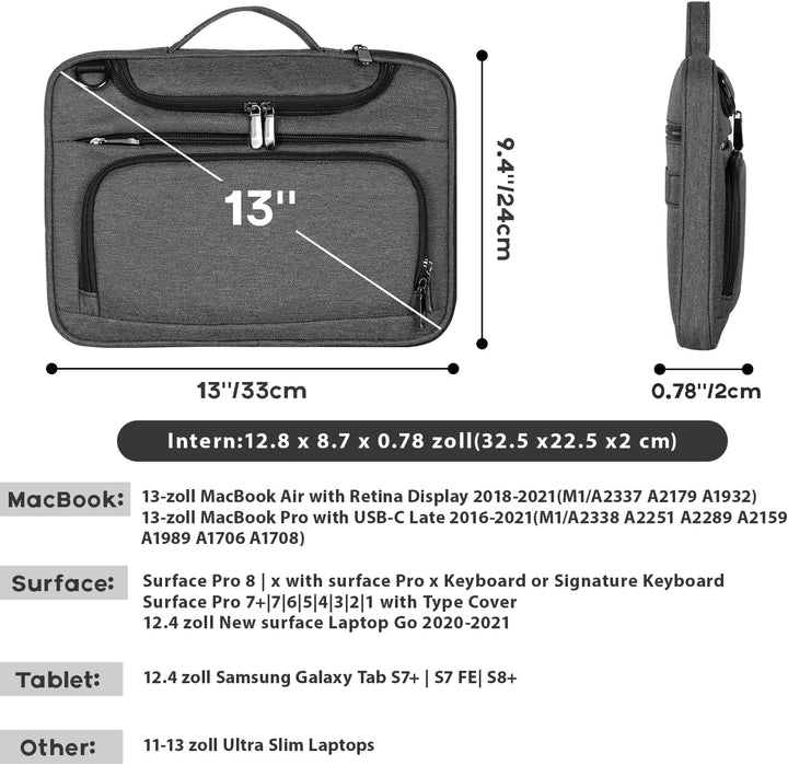 BERTASCHE 13 Zoll Laptop Sleeve Case, Laptoptasche für MacBook Air 13/Pro 13, Surface Pro 9/8/7/6/5/