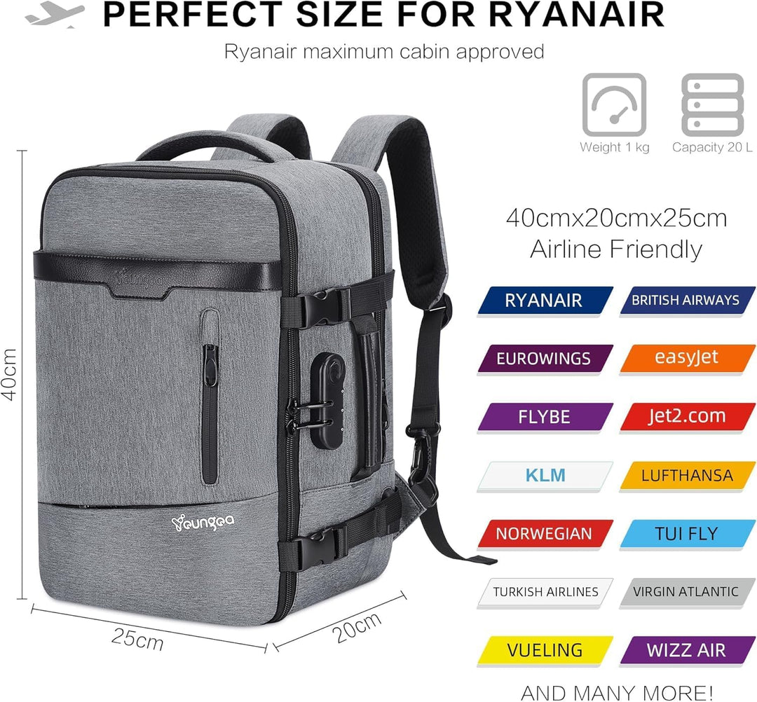 YOUNGOA Handgepäck 40x20x25 Reiserucksack Reisetasche für Ryanair Flugzeug mit LaptopFach 20L YG063