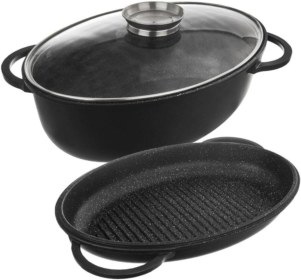 Orion Group Bräter Induktion mit Granitbeschichtung | Bratentopf Schmortopf mit Deckel Grilltopf Gri