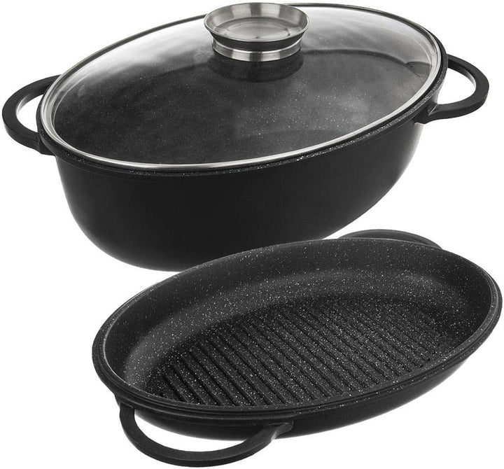 Orion Group Bräter Induktion mit Granitbeschichtung | Bratentopf Schmortopf mit Deckel Grilltopf Gri