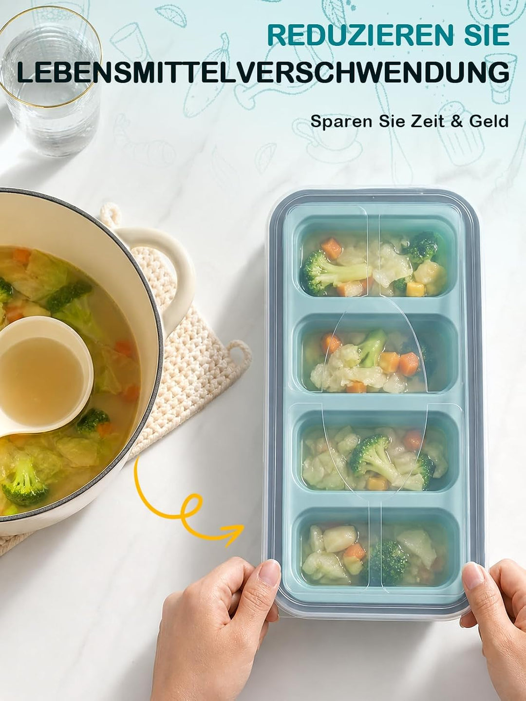 Weenkler 3er-Set Silikon Gefrierform mit Deckel für Meal Prep | 2 Cup, 1 Cup &amp; 3/5 Cup Cubes, BPA-fr