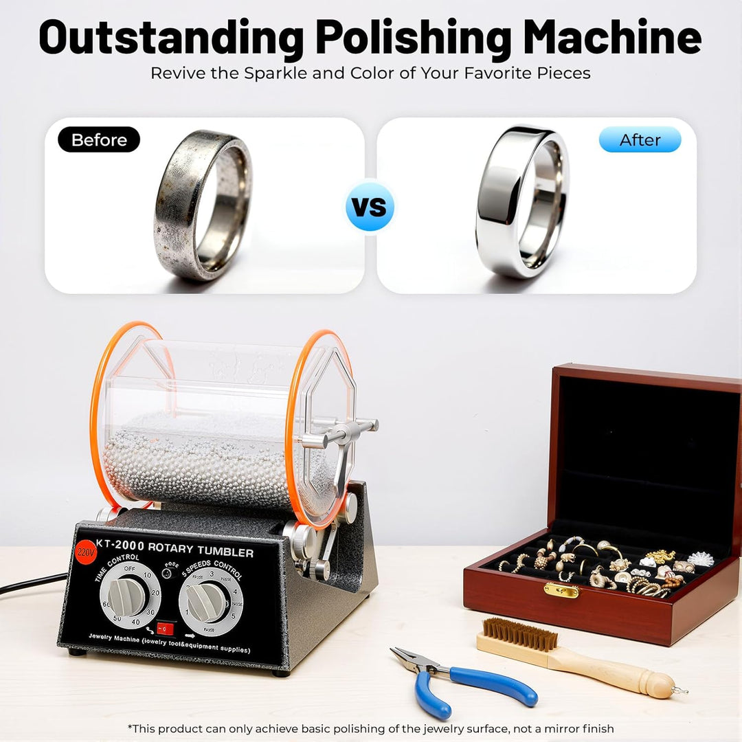 60W/150W Poliermaschine Set Poliertrommel mit Timer &amp; Polierperlen, 220V 5 Gear, für Schmuck, Münzen
