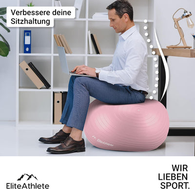 EliteAthlete Gymnastikball Sitzball Büro ergonomisch mit Anti Burst System - Fitness Pilates Schwang