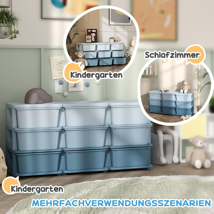 HOMCOM Schubladenschrank für Kinder mit Stauraum Aufbewahrungsboxen Spielzeug-Organizer Spielzeugkis