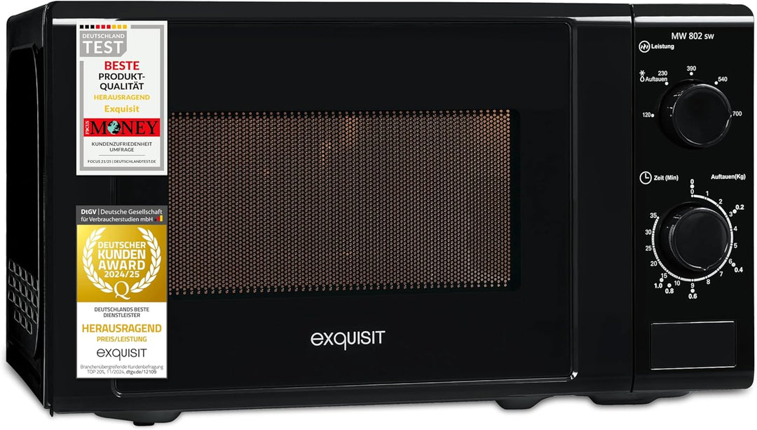 Exquisit Mikrowelle MW 802 sw | 700 W Leistung | 20 L Garrraum | kompakte Mikrowelle | platzsparend