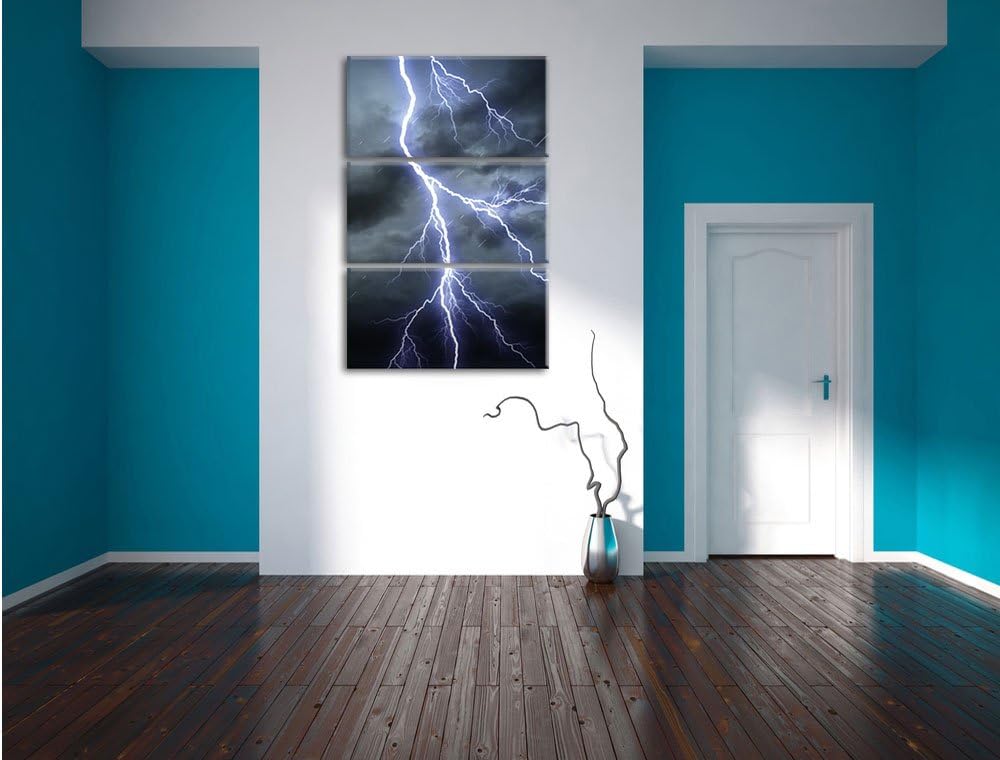 Pixxprint Gefährlicher Blitz am Gewitterhimmel 3-Teiler Leinwandbild 120x80 Bild auf Leinwand