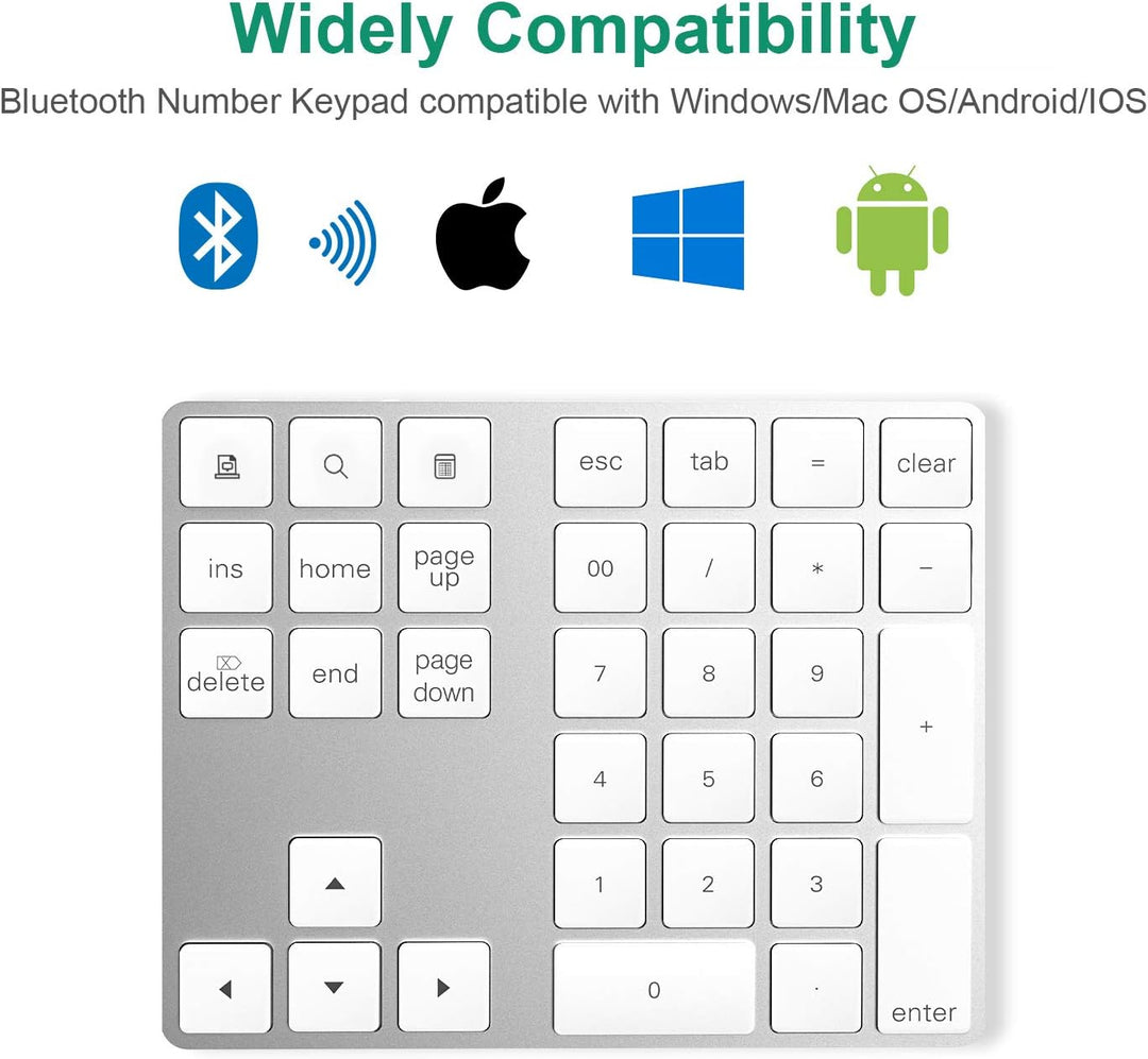 Cateck Bluetooth Ziffernblock 34 Tasten Nummernblock NumPad kabellose Nummer Tastatur wiederaufladba