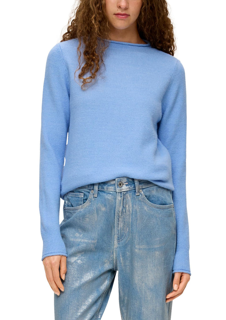 s.Oliver Damen Pullover mit Rollsaumblende, S Blau