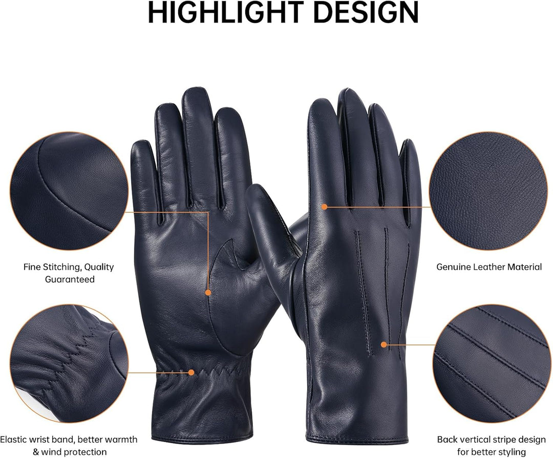 BISON DENIM Lederhandschuhe Damen Winter Touchscreen Kaschmir Gefüttert XXL Tiefblau, XXL Tiefblau
