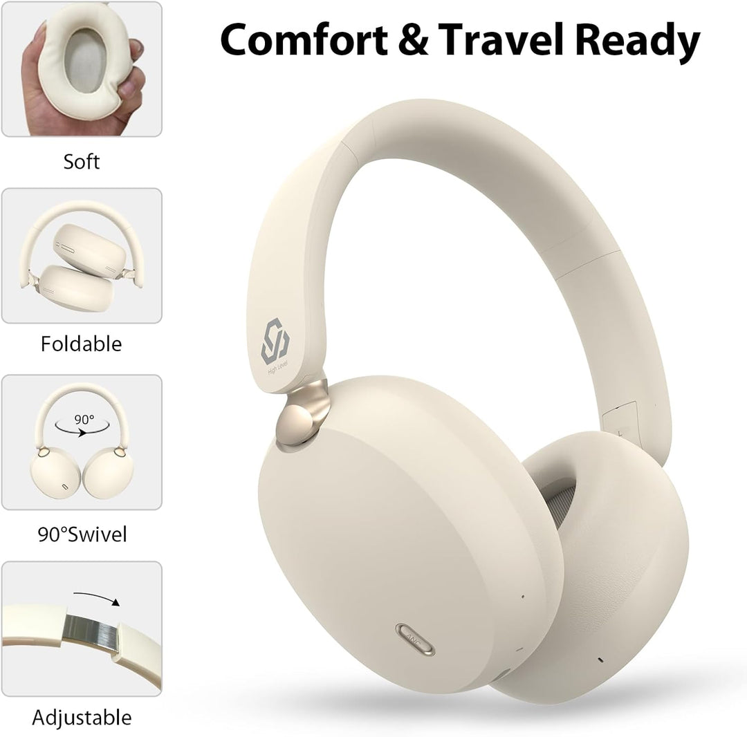 Bluetooth Kopfhörer Over Ear mit Hybrid Active Noise Cancelling, Mikrofon, Hi-Res Audio & Bässen, 65