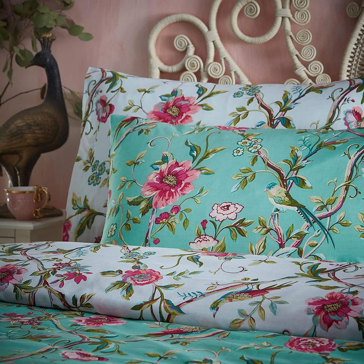 furn. Vintage Chinoiserie Bettbezug und Kissenbezug-Set, Polybaumwolle, Jade, Doppelt Doppelt Jade,