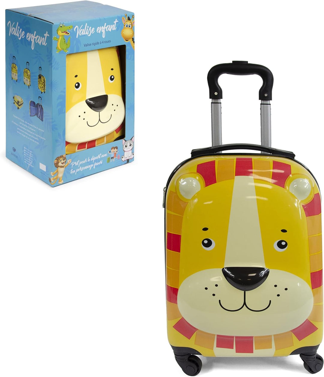 KINSTON Trolley-Koffer für Kinder | Gepäck mit Tiermotiven: Löwe gelb, Gelb und Orange, Koffer