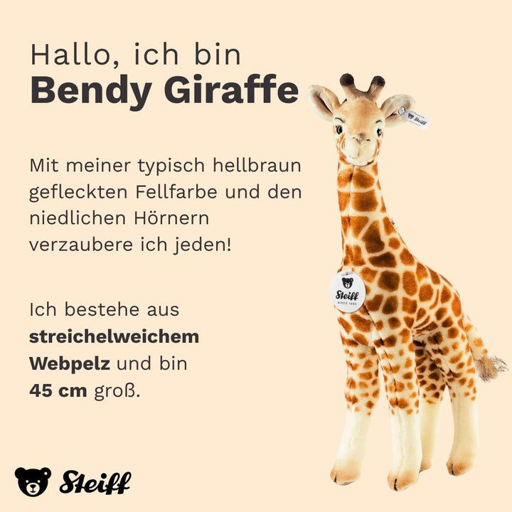 Steiff Bendy Giraffe - 45 cm - Kuscheltier für Kinder - Plüschgiraffe - weich & waschbar - beige, br