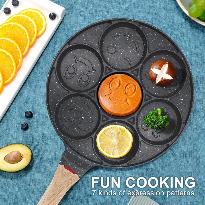 Bobikuke Pancake Pfanne Induktion, Antihaft Pancake Maker 7 Löcher mit Smiley-Gesichtern Spiegelei-P