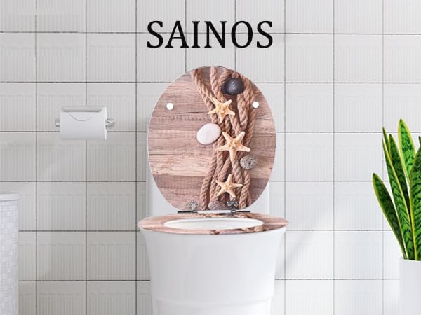 SAINOS MDF Toilettendeckel Mit Absenkautomatik O-förmiger Toilettensitz Mit Verstellbaren Scharniere