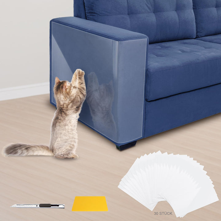 30 Stück Kratzfolie Katzen Selbstklebend, Transparent Kratzschutz Sofa Katze Kratzschutzfolie Kratzs
