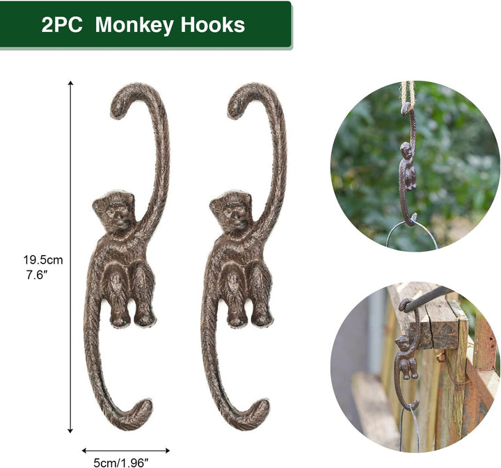 Sungmor Heavy Duty Gusseisen Funny Monkey S Hook | 2er Pack, 7,67 Zoll | Retro rustikale dekorative