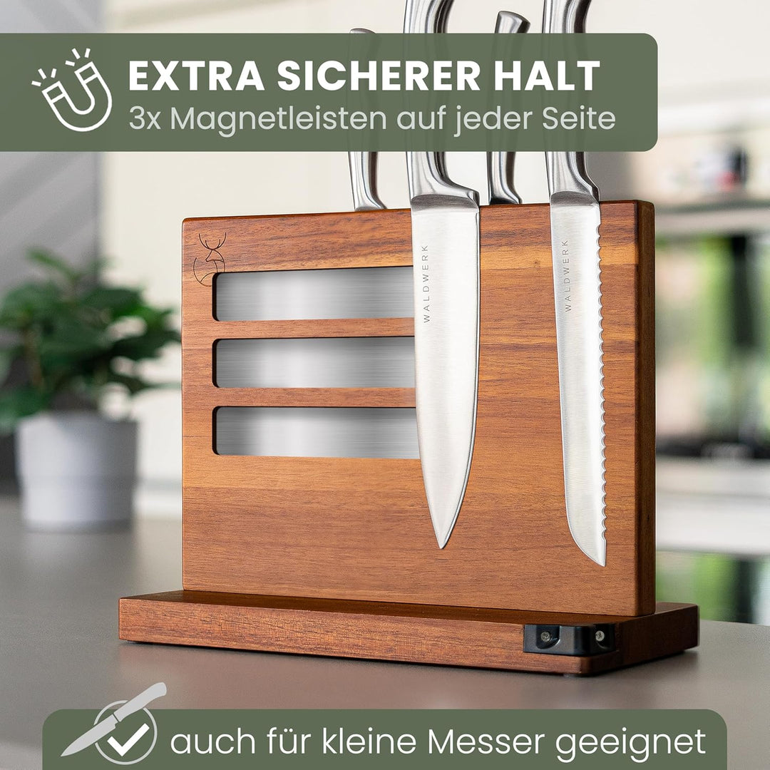 WALDWERK Messerblock magnetisch ohne Messer (31cm) - Messerhalter aus edlem Akazienholz - unbestückt