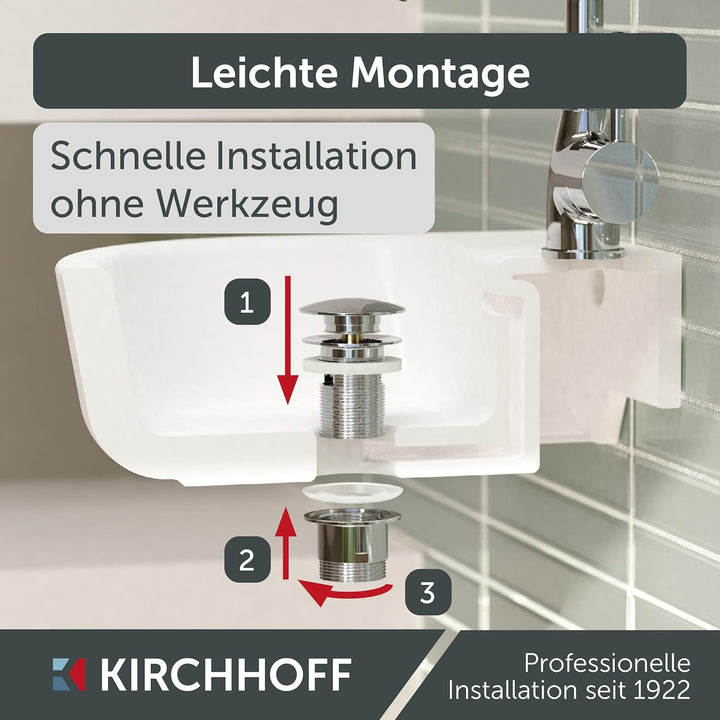 KIRCHHOFF Design Universal Waschbecken Ablaufgarnitur, Pop Up Waschbeckenstöpsel, Ablaufventil mit Ü