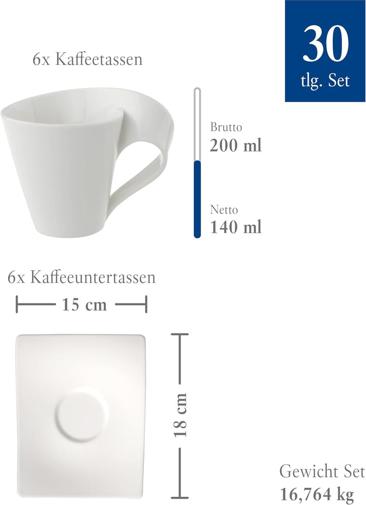 Villeroy & Boch – NewWave Basic Tafelservice, 30 teilig, Geschirr Set für 6 Personen, spülmaschinenf