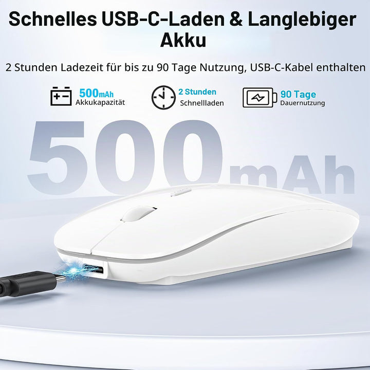 Mouse Wireless Bluetooth 5.2/3.0 e ricevitore USB-A/tipo C 2 in 1, Mouse silenzioso Con modalità jig