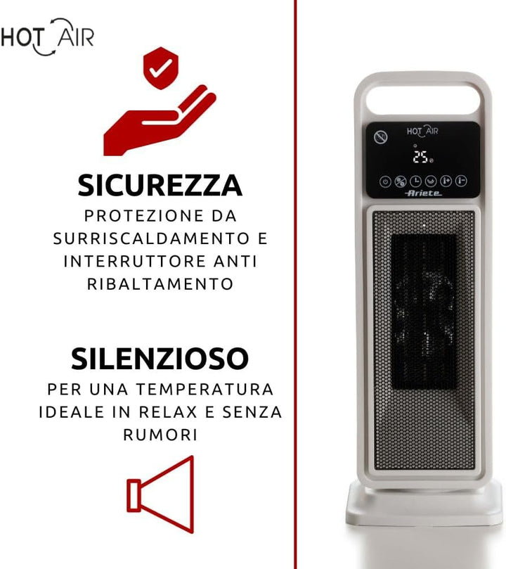 Ariete 8212 Elektrischer Turmheizer, 2000 W, Ventilationsfunktion, Oszillationsfunktion, Timer bis z