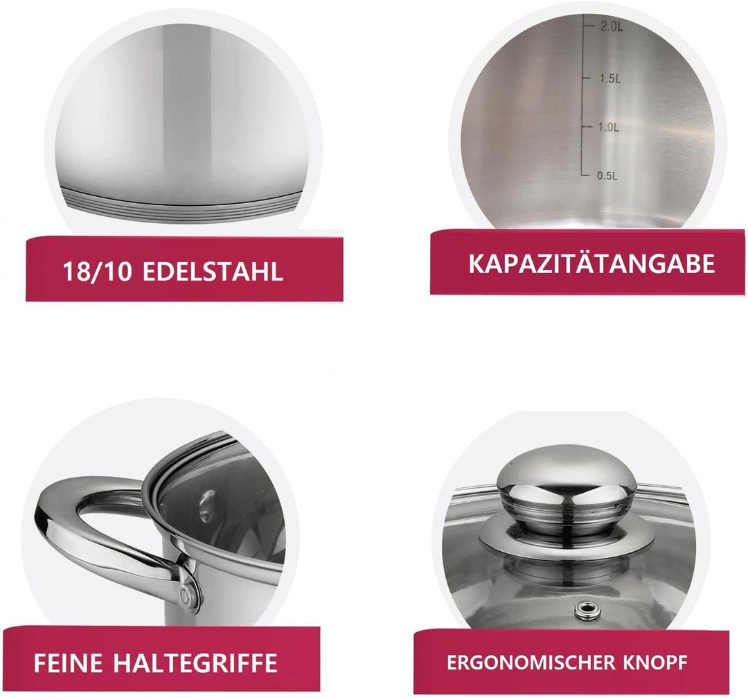Cheffinger 6 TLG Edelstahl Kochgeschirr Induktion Kochtopf Topf Set Deckel Gastronomie