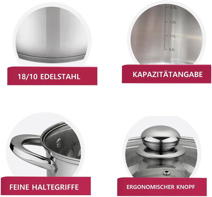 Cheffinger 6 TLG Edelstahl Kochgeschirr Induktion Kochtopf Topf Set Deckel Gastronomie