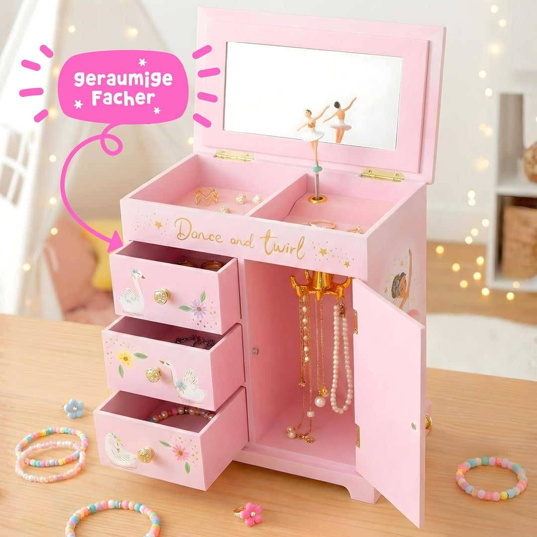 Giggle &amp; Honey Ballett Geschenke für Mädchen 4 5 6 7 8 9 Jahre mit 3 Schubladen – Music Box &amp; Baller