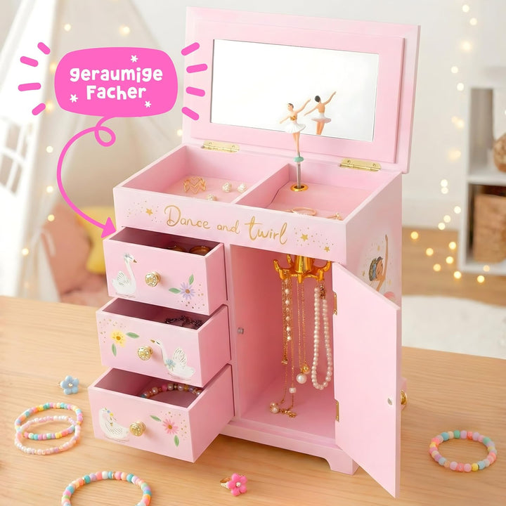 Giggle &amp; Honey Ballett Geschenke für Mädchen 4 5 6 7 8 9 Jahre mit 3 Schubladen – Music Box &amp; Baller