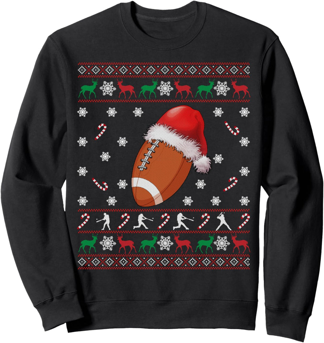 Football Ball Santa Hat Ugly Christmas Sweater Gift Sweatshirt