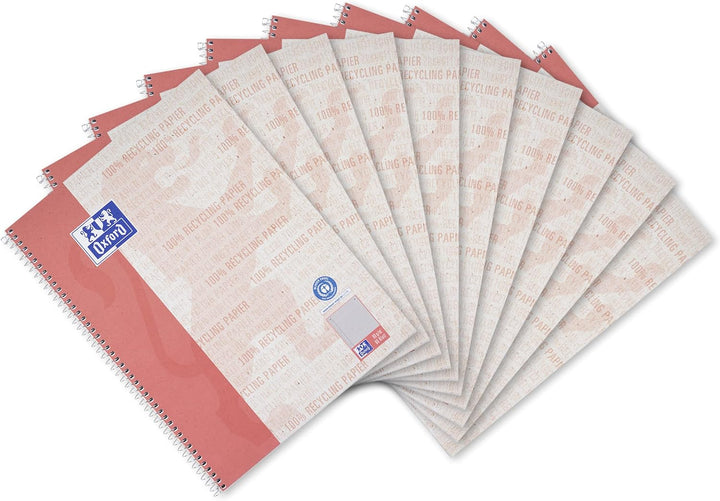 Oxford Recycling Collegeblock A4 kariert Rand links, 80 Blatt, 10 Stück A4 kariert mit Rand links, A