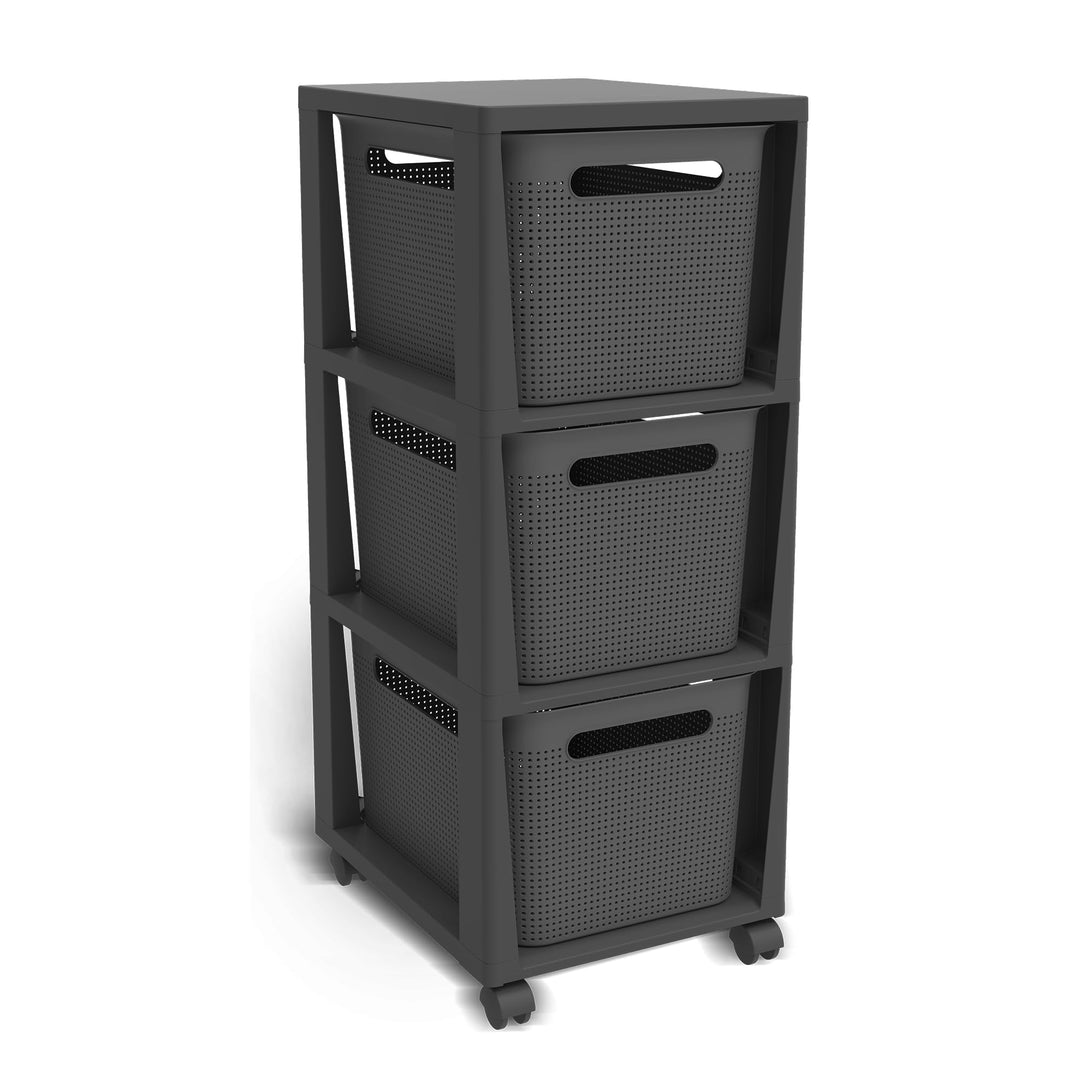Rotho Brisen Rollcontainer mit 3 Schubladen, Kunststoff (PP recycelt), anthrazit, 3x16l (36,6 x 30,0