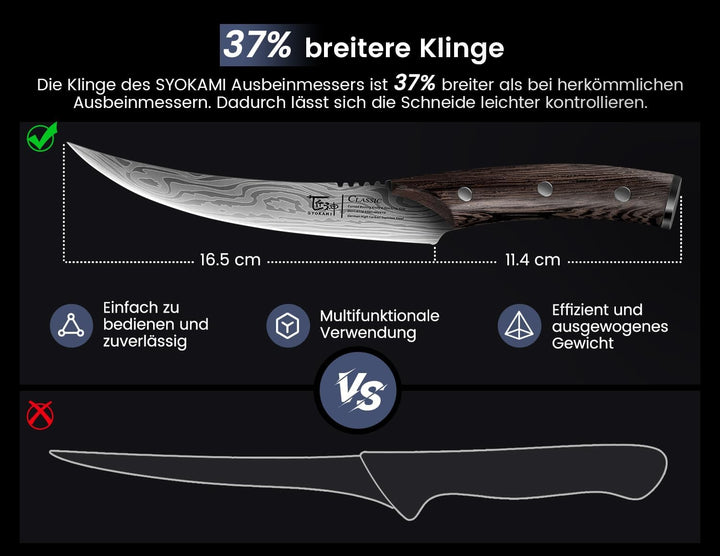 Ausbeinmesser zum Fleischschneiden, 16,5cm Japanisches Filetiermesser mit Holzgriff, Küchenmesser au