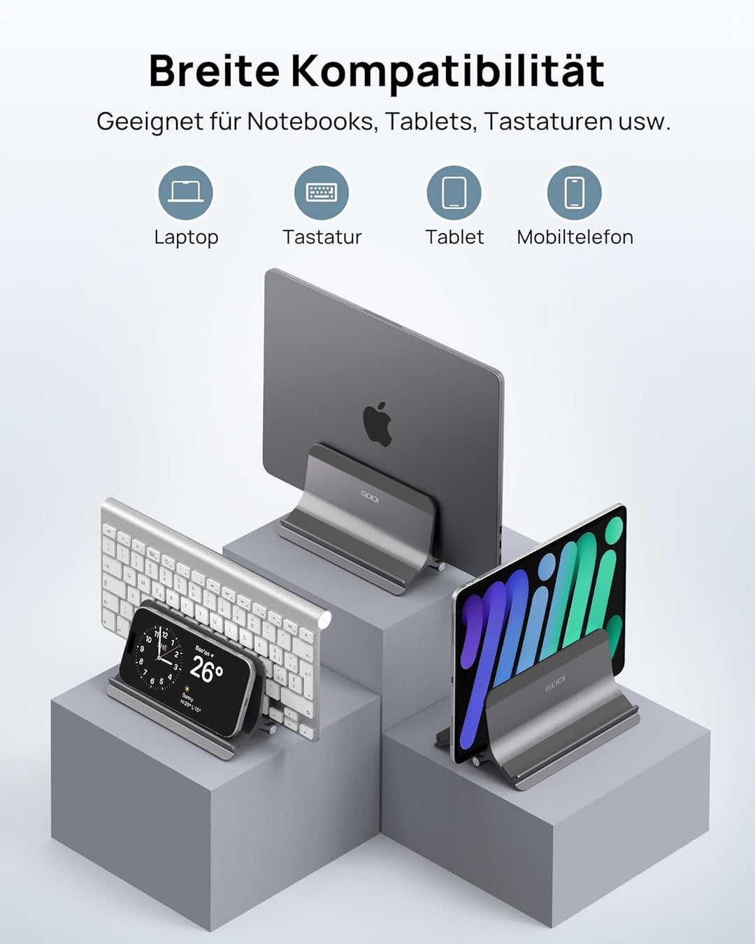 SODI Vertikaler Laptop Ständer, Schwerkraft-Automatik, Aluminium Vertical Laptop Stand, Verbessert R