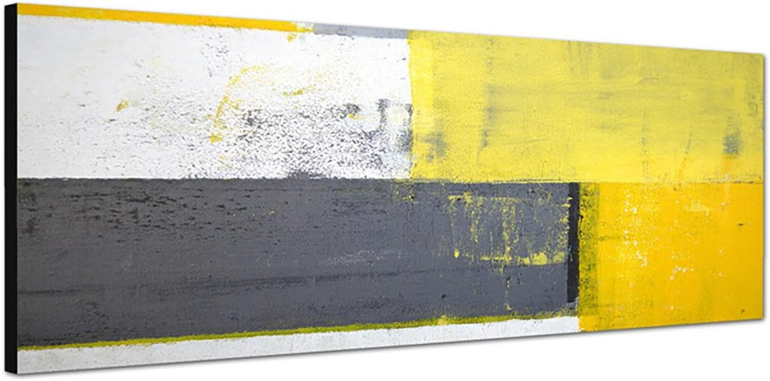 Paul Sinus Art Panoramabild auf Leinwand und Keilrahmen 150x50cm Kunstmalerei abstrakt gelb grau