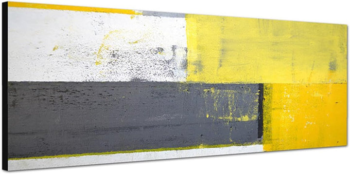 Paul Sinus Art Panoramabild auf Leinwand und Keilrahmen 150x50cm Kunstmalerei abstrakt gelb grau