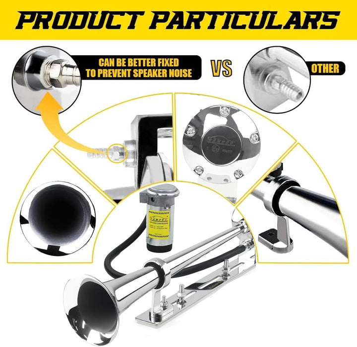 12 V 150 dB Lufthupe, 45,7 cm, Chrom, Zink, Einzeltrompete, LKW, Lufthupe, mit Halterung, für alle 1