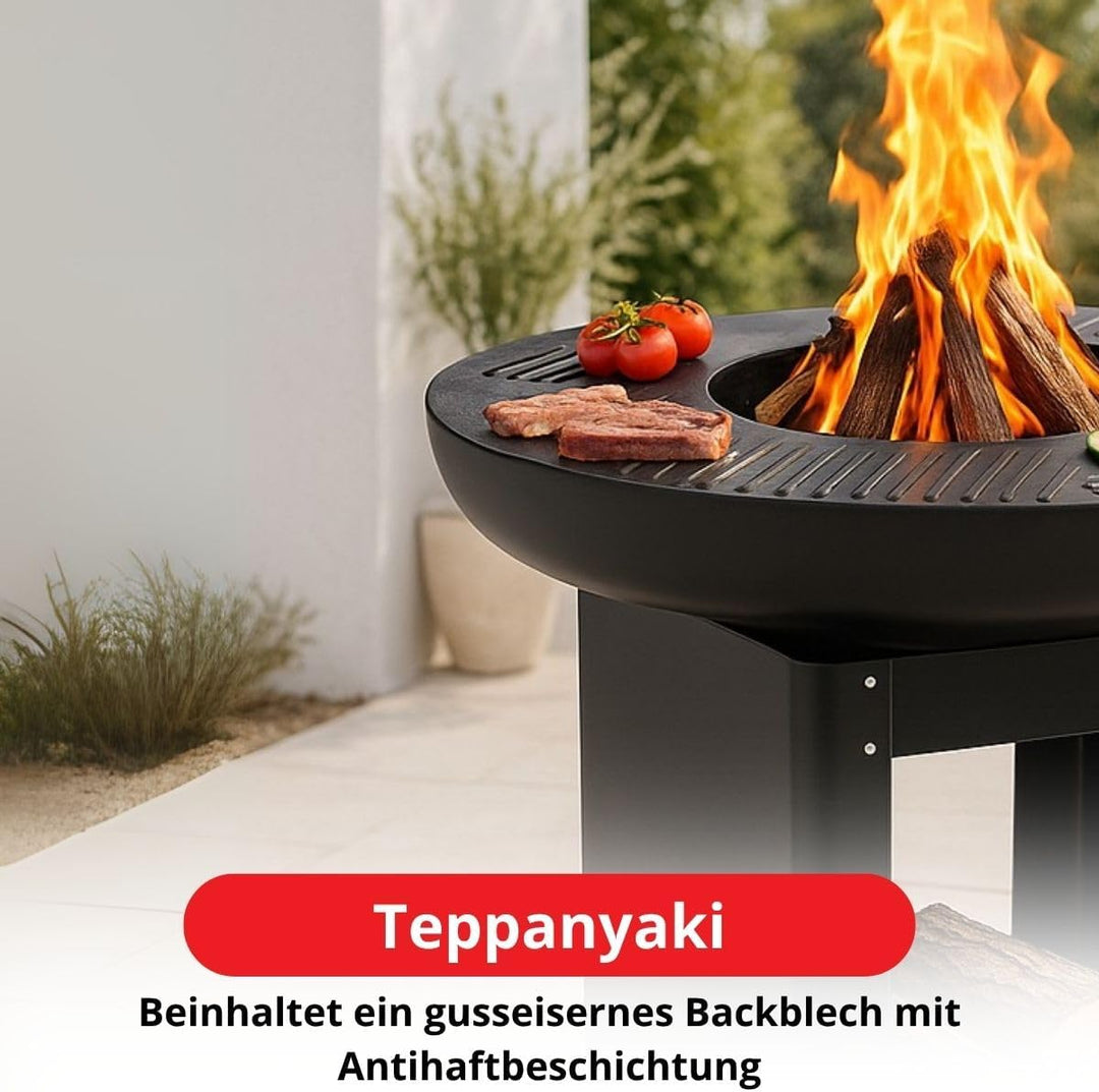 BBQ Collection 3-in-1 Feuerschale und Teppanyaki Grillrost - Feuerkorb - Plancha Grillplatte - 61 x