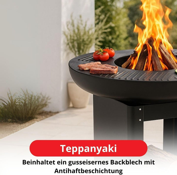 BBQ Collection 3-in-1 Feuerschale und Teppanyaki Grillrost - Feuerkorb - Plancha Grillplatte - 61 x