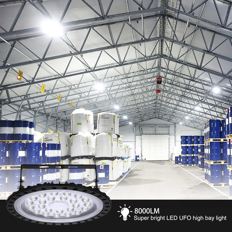 Bellanny LED Strahler 100W, 8000LM LED Hallenstrahler, 6500K Kaltweiss LED UFO Industrielampe mit 96