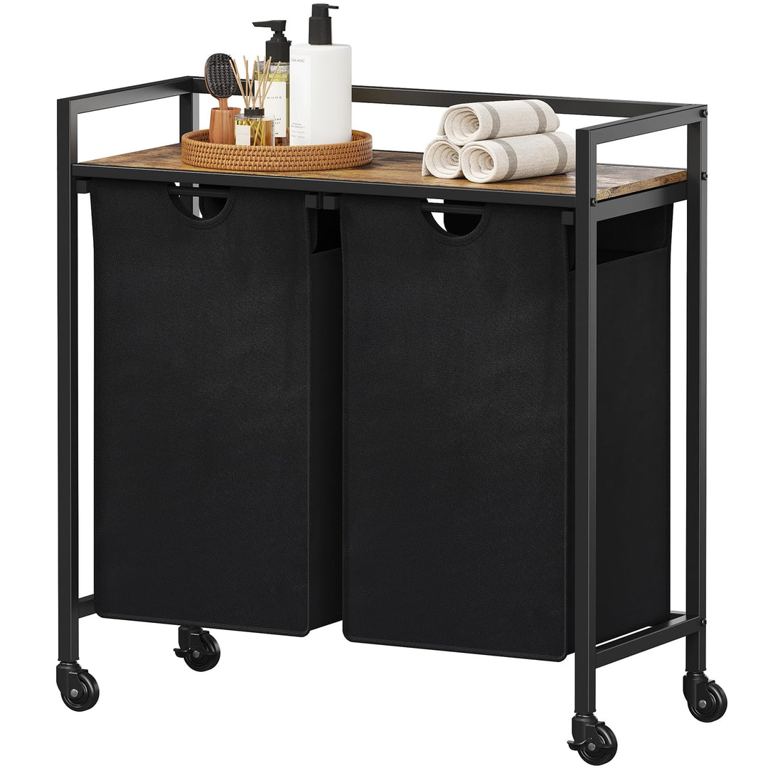 Lifewit Rollbarer Wäschekorb, 95L 2 ausziehbare Wäschekörbe für Wäsche mit oberem Regal &amp; 2 abnehmba