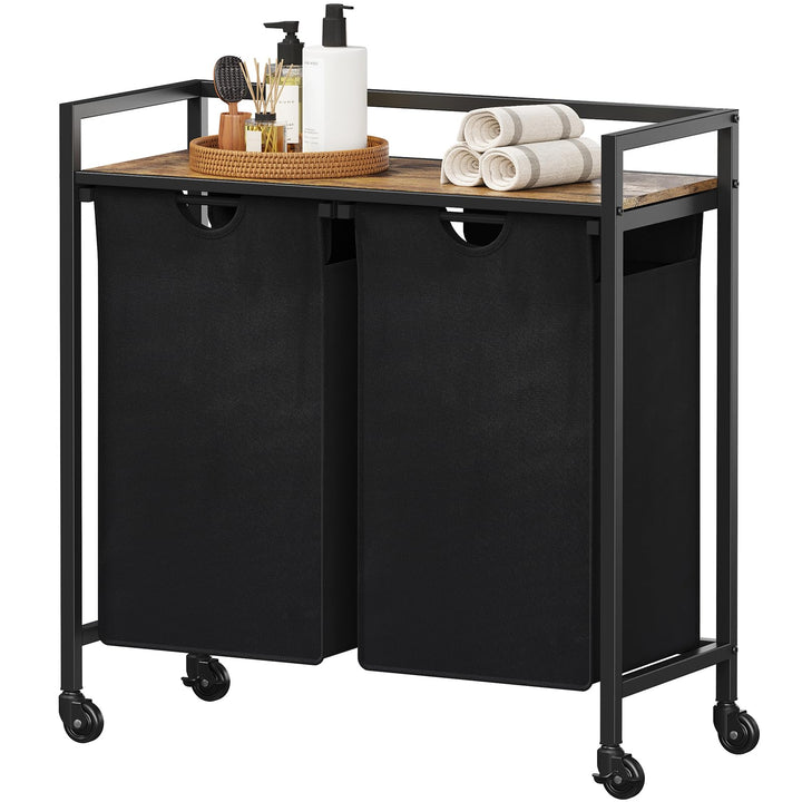 Lifewit Rollbarer Wäschekorb, 95L 2 ausziehbare Wäschekörbe für Wäsche mit oberem Regal &amp; 2 abnehmba