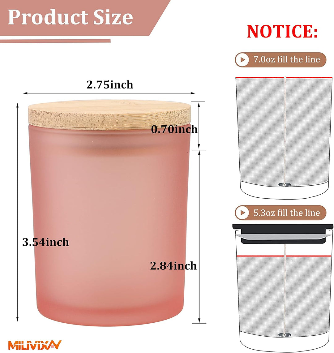 MILIVIXAY Mattierte rosa Kerzengläser aus Glas mit Deckeln und Kerzenherstellungs-Sets, leere Kerzen