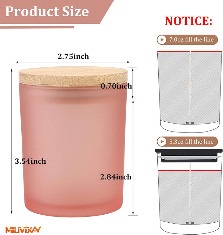 MILIVIXAY Mattierte rosa Kerzengläser aus Glas mit Deckeln und Kerzenherstellungs-Sets, leere Kerzen