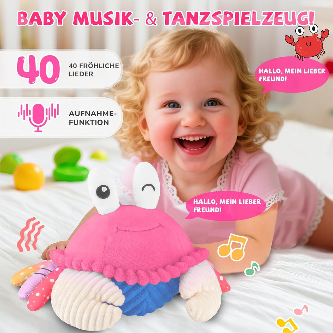 Krabbe Baby Spielzeug 6 7 8 9 10 12 Monate, Musikalische Krabbelspielzeug, Crawling Crab Tummy Time