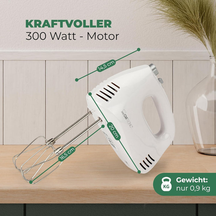 Clatronic Handmixer HM 3524, Set mit Mixstab, Edelstahlquirle & extra lange Knethaken, 5 Geschwindig