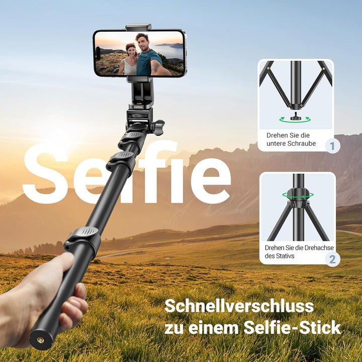 UGREEN Handy Stativ 170cm Stabil und Tragbar Handy Ständer mit Bluetooth Fernbedienung, Smartphone S